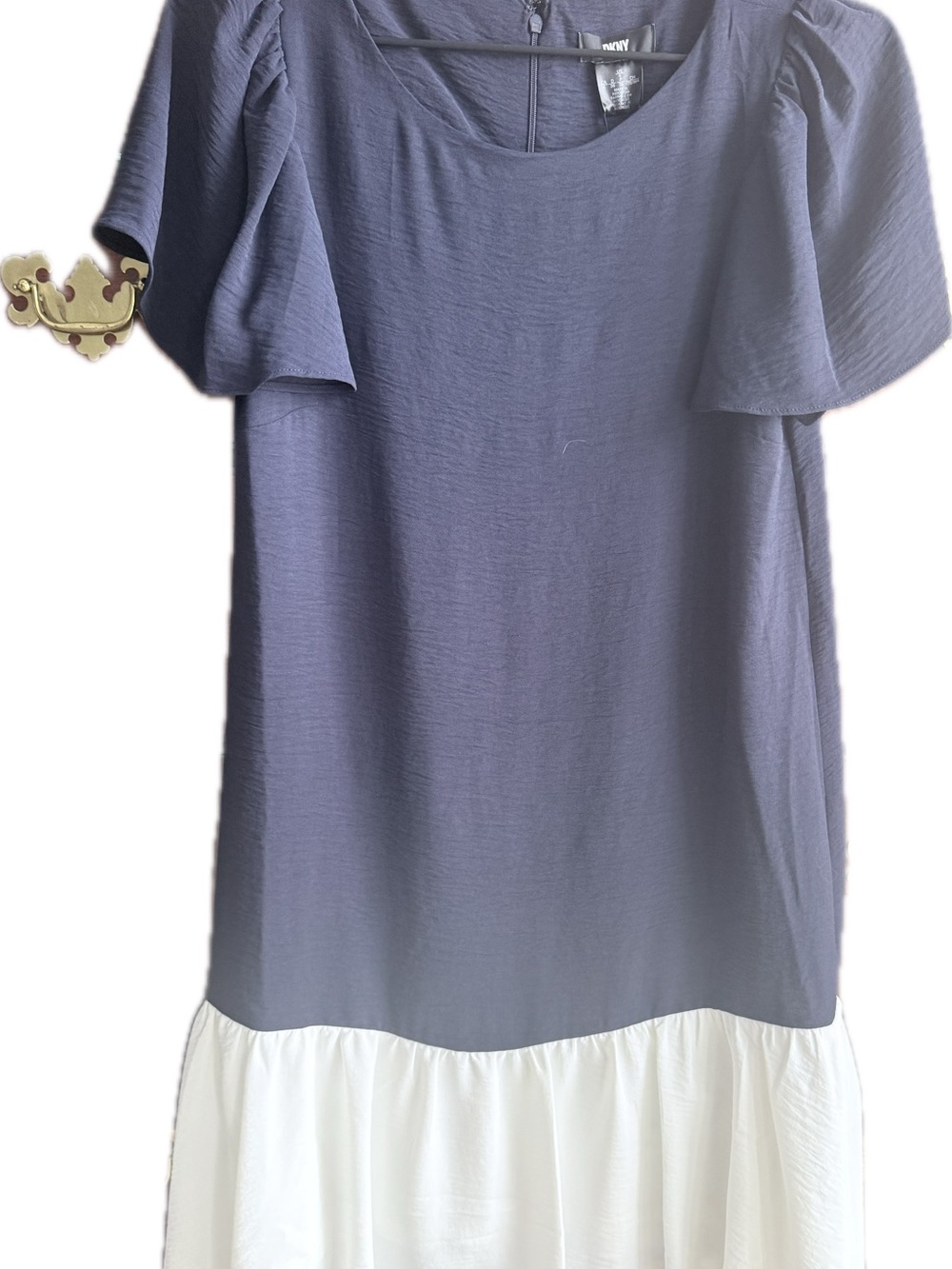 DKNY Navy and White Colorblock Short Sleeve Tunic Dress